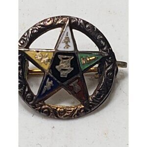 Vintage Small Yellow Gold Filled Order Of The Eastern Star Brooch Lapel Pin